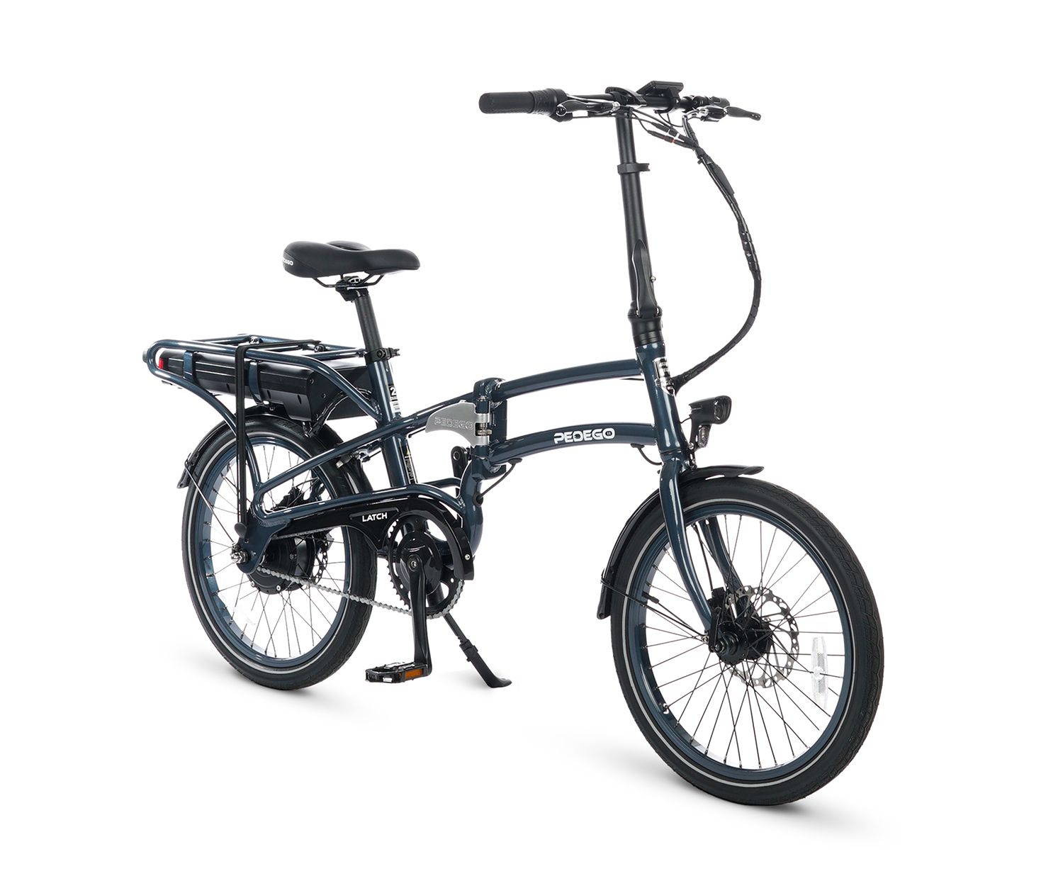The Pedego Latch Folding Electric Bike in Space Blue