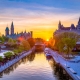Ottawa's Rideau Canal with sunset.