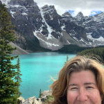 Pedego Canmore owner Amy at Moraine Lake near Lake Louise.
