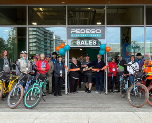 Pedego Electric Bikes, on the corner of Douglas Street and Belleville Street in downtown Victoria, adjacent to the Royal BC Museum and Old Spaghetti Factory.